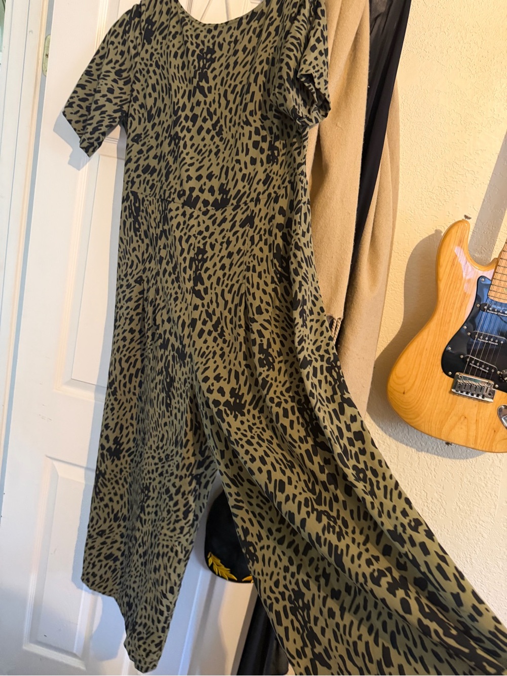 Traffic People Olive and Black Animal-Print Casual Midi Dress